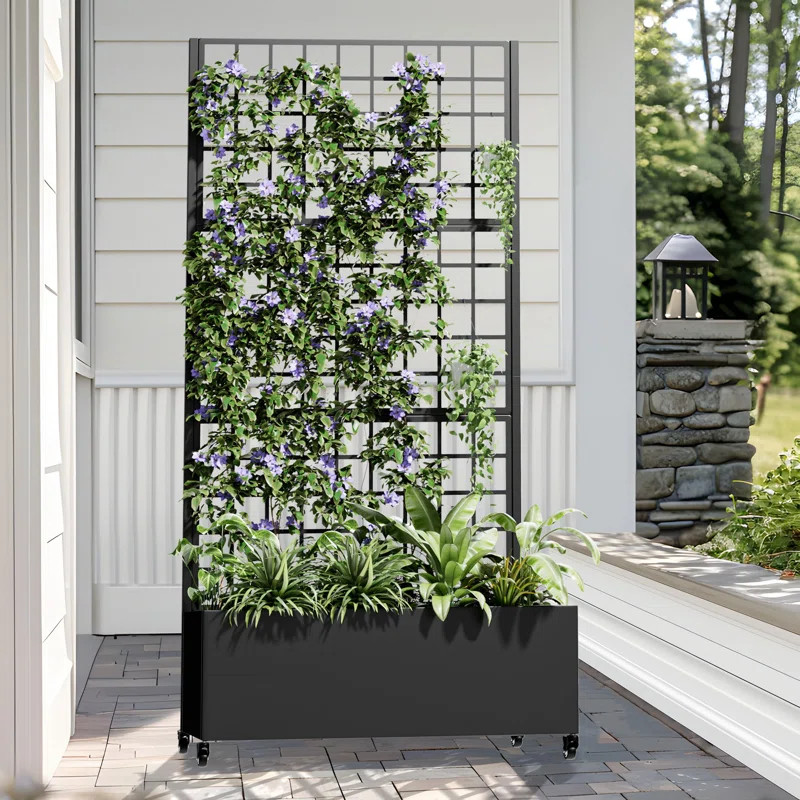 Arlmont & Co. 73"H×35"W Metal Planter Box with Trellis with Wheels & Reviews | Wayfair | Wayfair North America