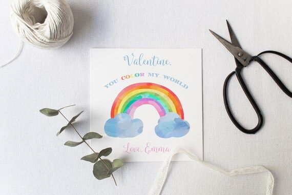 Rainbow Valentine, Rainbow Valentines, Watercolor Rainbow, Rainbow Class Valentines, Printable Va... | Etsy (US)