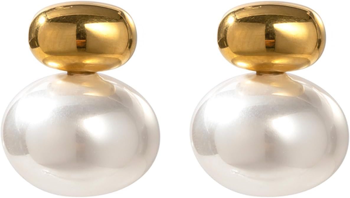 Gretwal Classy 14K Gold Plated Freshwater Pearl Drop Dangle Earrings for Women | Amazon (US)