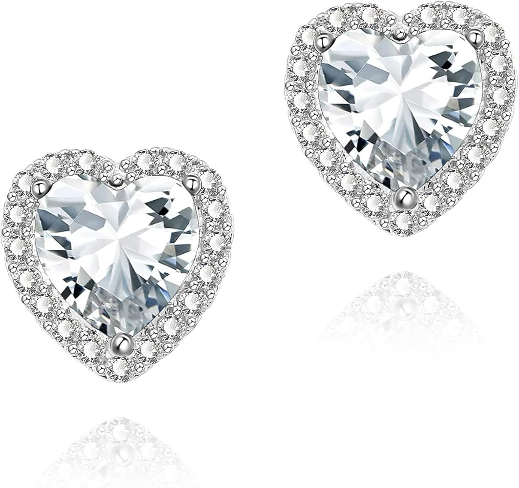 YOMELA Cubic Zirconia Earrings Studs, Halo CZ Birthstone Simulated Diamond Stud Earrings for Wome... | Amazon (US)