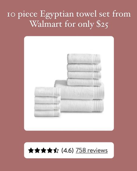 10 piece Egyptian towel set from Walmart $25!

#LTKfamily #LTKunder50 #LTKhome