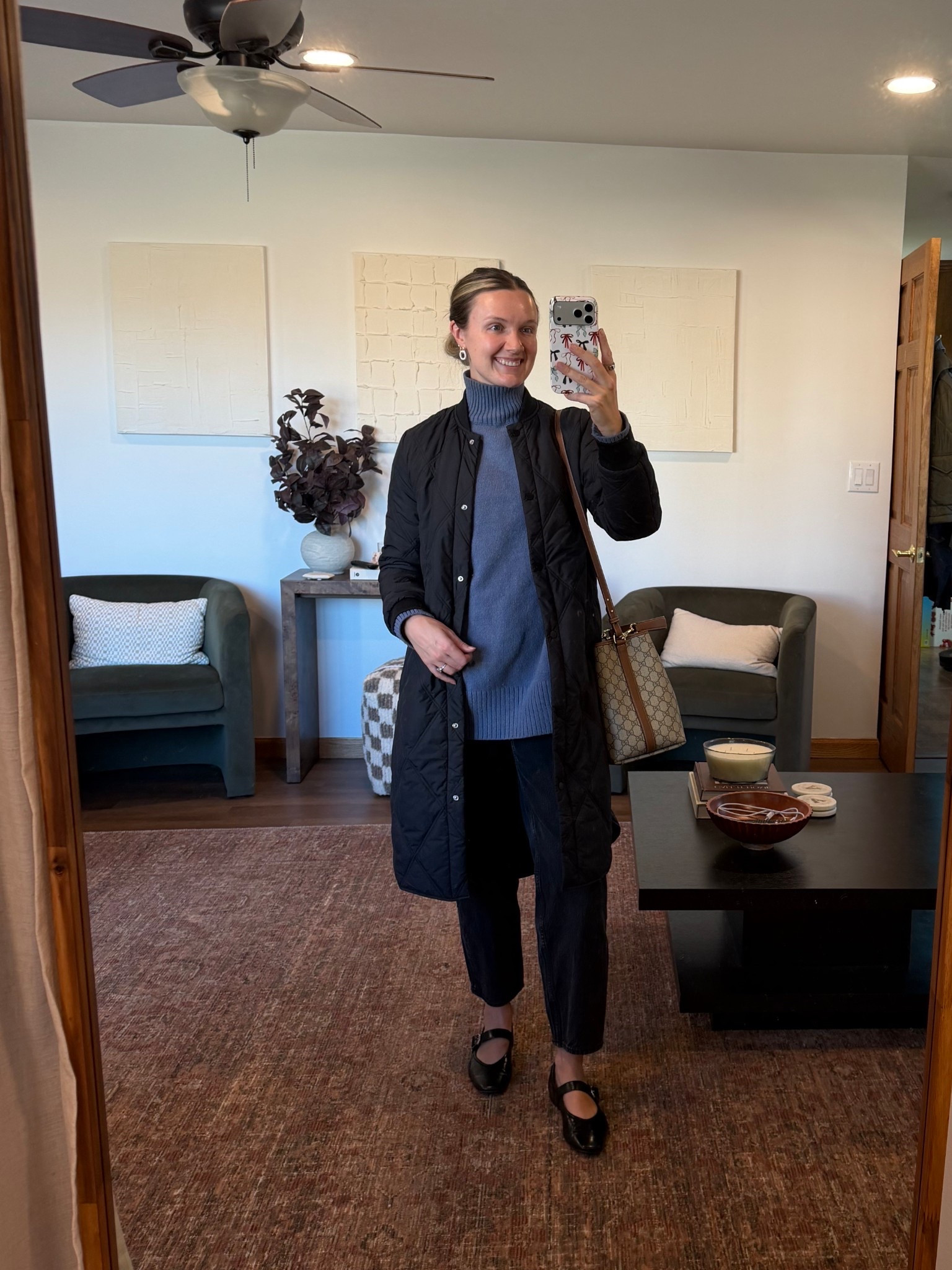 Exact turtleneck sweater is linked but color is sold out! Wearing size small

Work wear, work style, fall fashion, fall settle, black jeans, black ballet flats, black quilted jacket 

#LTKWorkwear #LTKSaleAlert #LTKootd