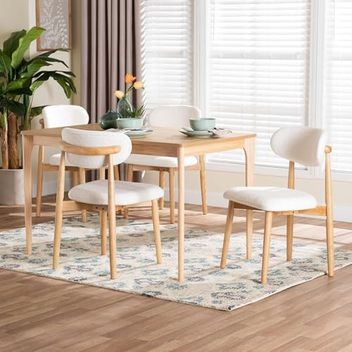 Baxton Studio Wattsu Boucle Upholstered Dining Chair Set of 2 - Mid-Century Modern Side Chair with Solid Wood Frame and Rounded Backrest, Natural and White | Amazon (US)