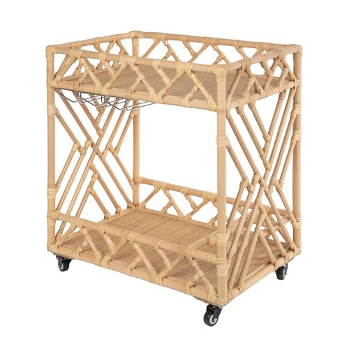 Kouboo Chippendale Rattan 2 Tier Home Bar Serving Cart Food Cart with Wine Glass Bottle Holder on Wheels for Livingroom Dining Room Kitchen | Amazon (US)