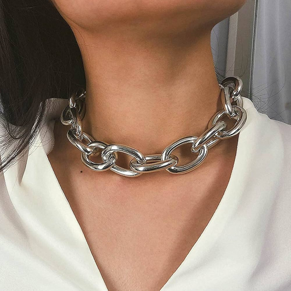 CLOACE Chunky Choker Necklace Silver Cuban Link Chain Necklaces Thick Necklace Chain Punk Jewelry... | Amazon (US)
