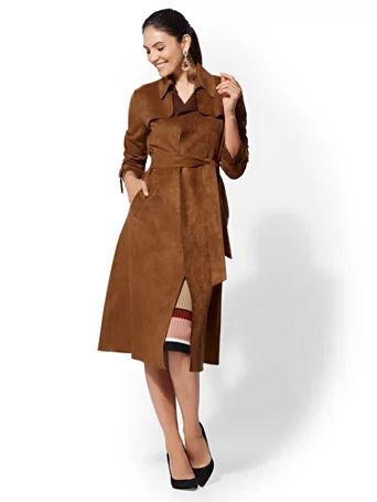 Faux-Suede Belted Trench Coat | New York & Company