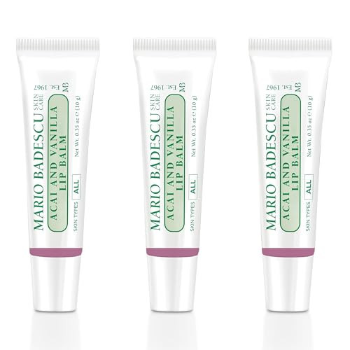 Mario Badescu Moisturizing Acai and Vanilla Lip Balm for Dry Cracked Lips, Infused with Coconut Oil and Shea Butter, Ultra-Nourishing Lip Care Moisturizer for Soft, Smooth and Supple Lips, 3 Pack | Amazon (US)