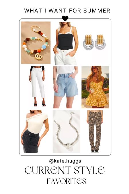 Summer style favorites! So excited for summer fashion. Leopard jeans under $100! Loving the mixed metal tones currently. 

Can use code KATE.HUGGS for 20% off gold romper 

#LTKfindsunder50 #LTKfindsunder100 #LTKstyletip