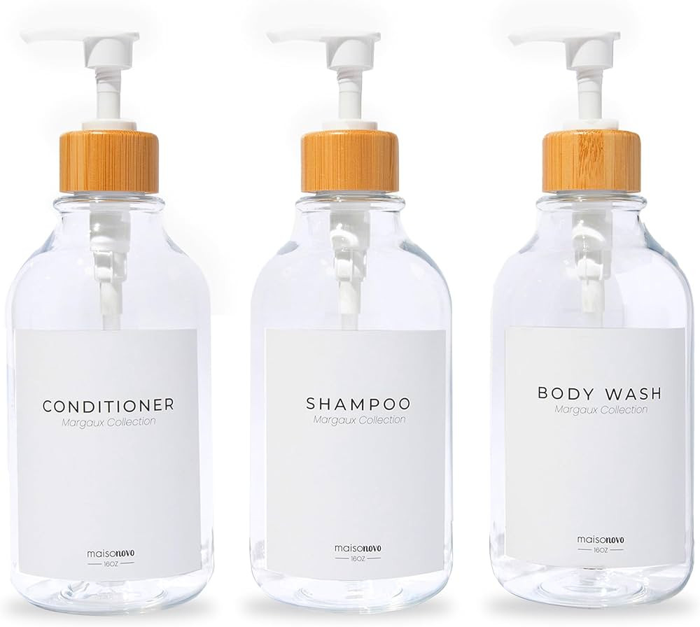 MaisoNovo Refillable Shampoo and Conditioner Bottles | 16.9 fl oz Set of 3 Clear Plastic Bottles ... | Amazon (US)