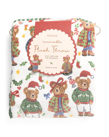 Classic Christmas Teddy Bears Reversible Plush Throw | TJ Maxx