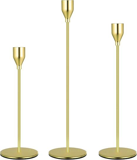 Denique Gold Candle Holders,Set of 3,Tall Candlestick Holder for Taper Candles,Metal Candelabra f... | Amazon (US)