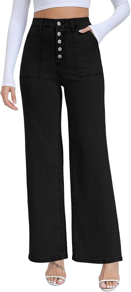 MARIASHA Women's Straight Leg Jeans High Waisted Button Fly Stretch Denim Pants for Women | Amazon (US)