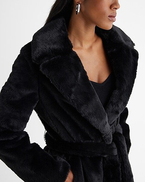 Faux Fur Belted Trench Coat | Express