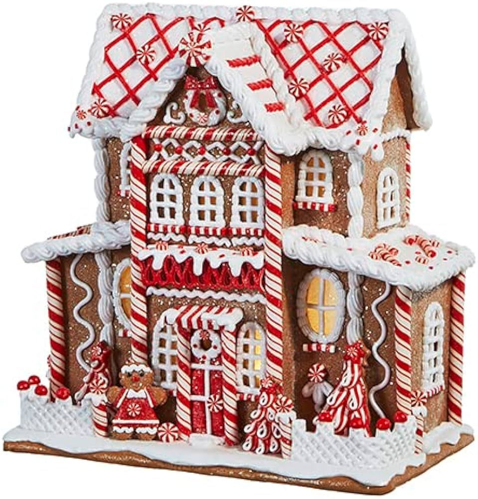 RAZ Imports 2023 Jingle & Cocoa 13" Lighted Peppermint Gingerbread House | Amazon (US)