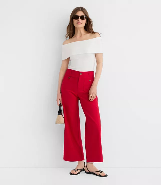 Palmer Wide Leg Crop Pants in Cotton Linen | LOFT