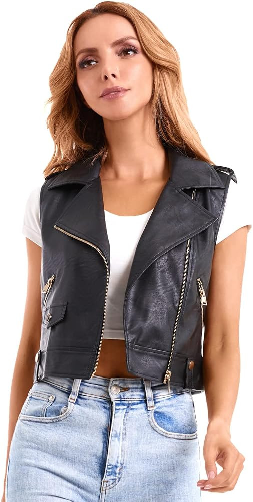 DIASHINY Faux Leather Vest Women Motorcycle Biker Moto Waistcoat | Amazon (US)