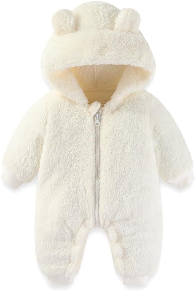 UVIPC Baby Newborn Bear Fleece Snowsuit Winter Coat Warm Hooded Jumpsuit for Baby boy girl | Amazon (US)
