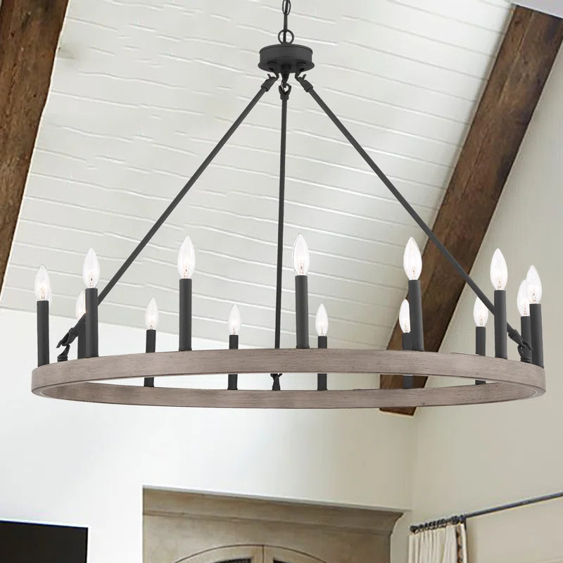 Leedom 15 - Light Candle Style Wagon Wheel Chandelier | Wayfair North America