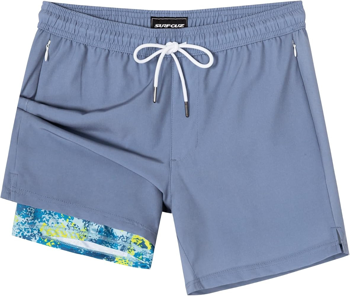 SURF CUZ Mens Swim Trunks with Compression Liner Swimming Trunks 5 Inch Bathing Suit Zipper Pocke... | Amazon (US)