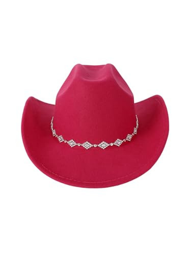 Verdusa Women's Western Cowboy Hat Rhinestone Wide Brim 2026 Cowgirl Hat Hot Pink One Size | Amazon (US)