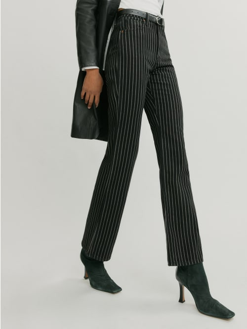Georgia Pinstripe High Rise Flare Jeans | Reformation (Global)