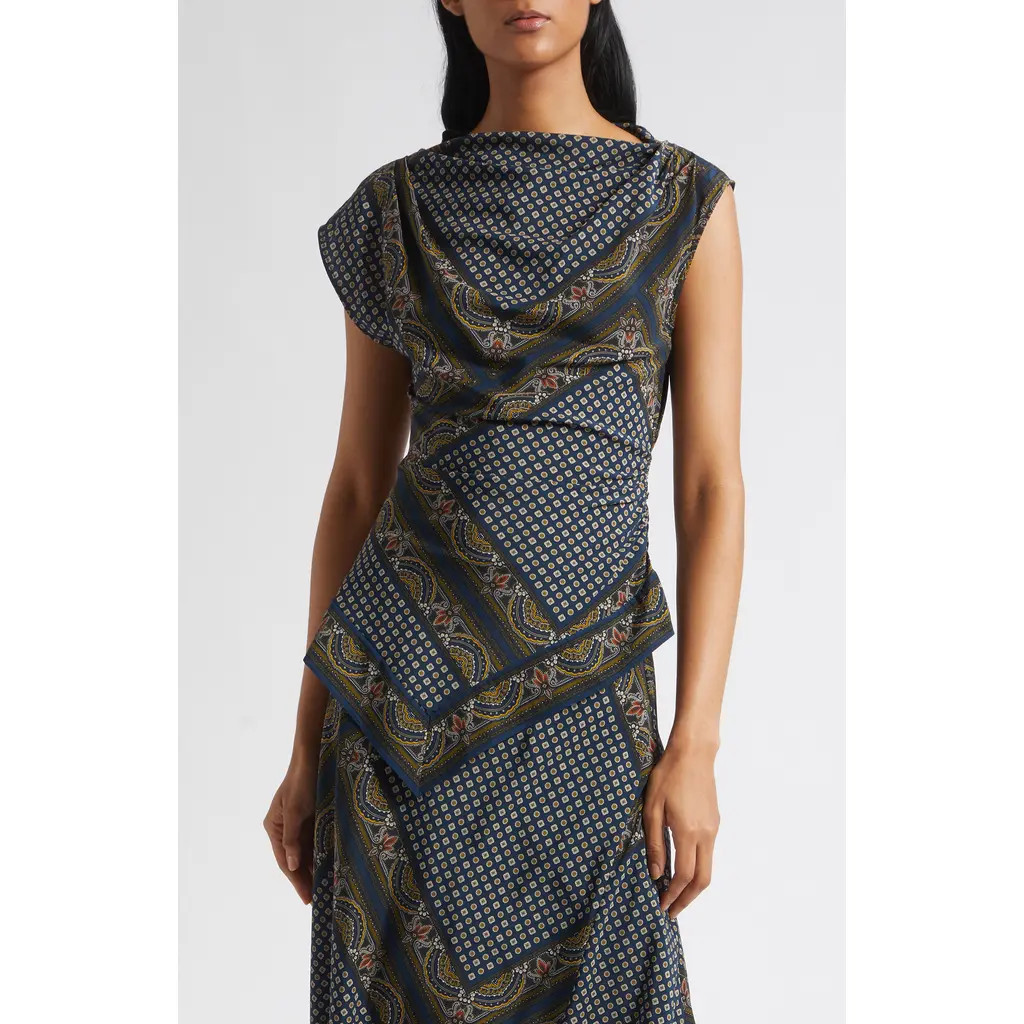 Veronica Beard Yvonne Silk Blend Top in Heritage Navy Multi at Nordstrom, Size 8 | Nordstrom