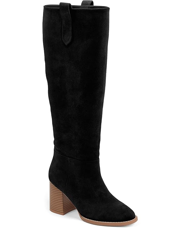 Mattiventon Knee High Boots 2025 Fall Chunky Round Toe Womens Comfortable Trendy Suede Long Dress... | Amazon (US)