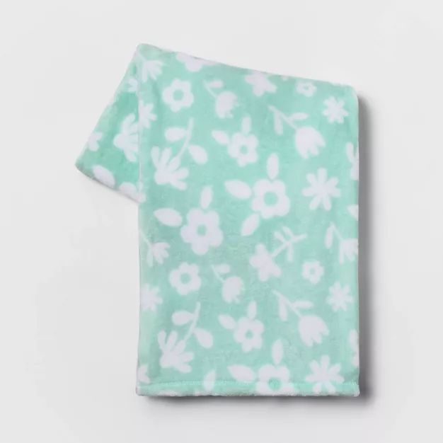 Floral Plush Throw Blanket Aqua/White - Spritz&#8482; | Target