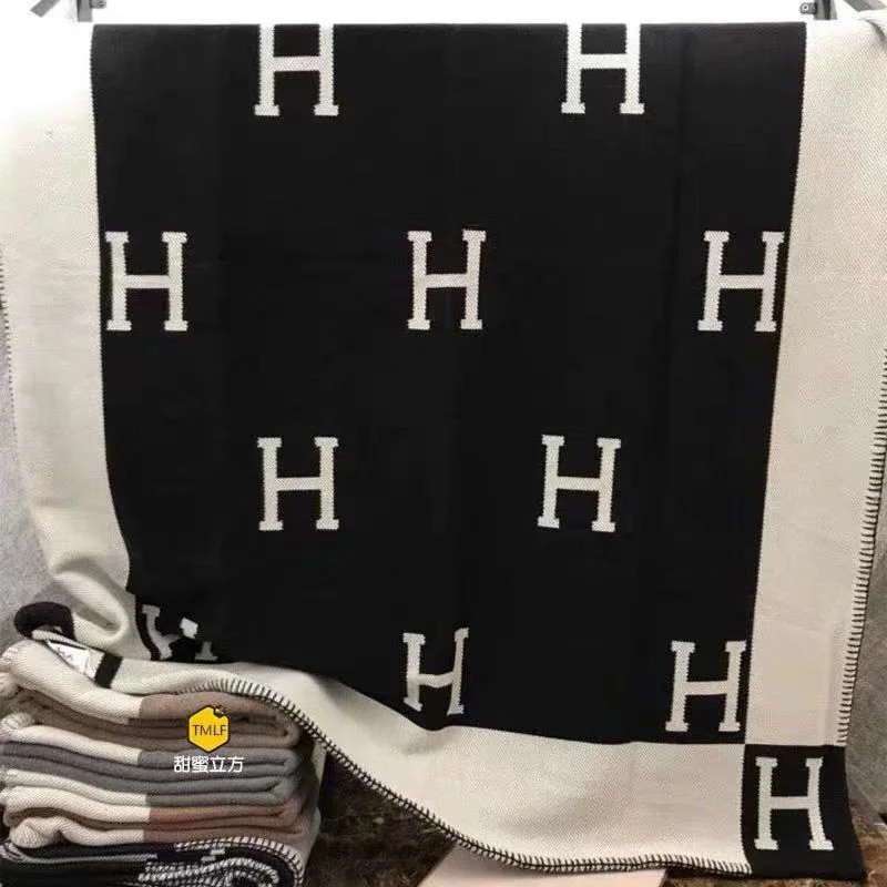 New H Large Letter Printing Double-sided Luxury Wool Cashmere Blanket Thick Warm Lunch Break Blan... | Walmart (US)
