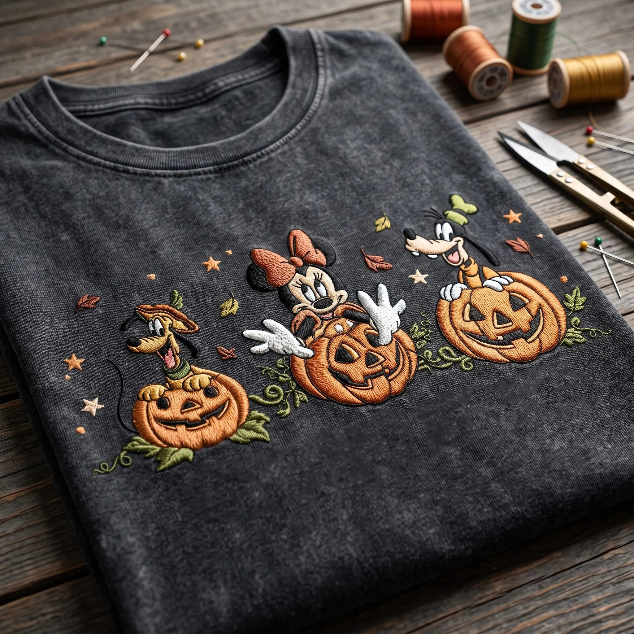 Embroidered Minnie Pluto Goofy Pumpkin Washed Tee, Spooky Disney Halloween Friends Shirts, Disneyland Vacation Shirt, Disney Park Outfit | Etsy (Global)