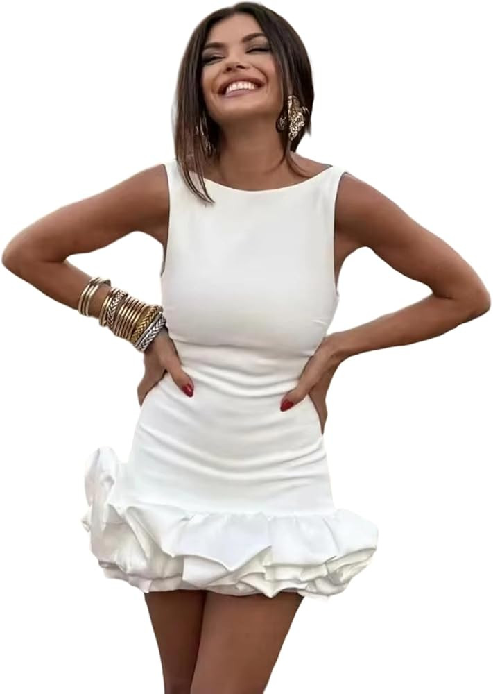 Women's Summer Sexy Ruffle Backless Party Sleeveless Bodycon Mini Dress | Amazon (US)