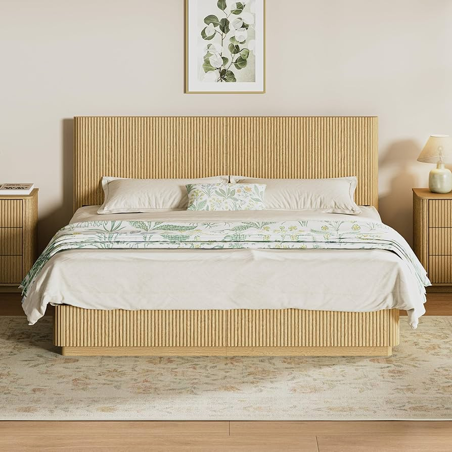 ivoros Mid Century Modern Bed Frame King Size, Fluted Platform Bed Frame with Headboard, Wood and... | Amazon (US)