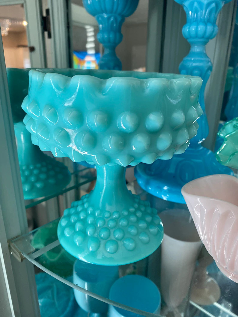 1950s Fenton Rare Turquoise Milk Glass Hobnail Ruffle Candy | Etsy | Etsy (US)