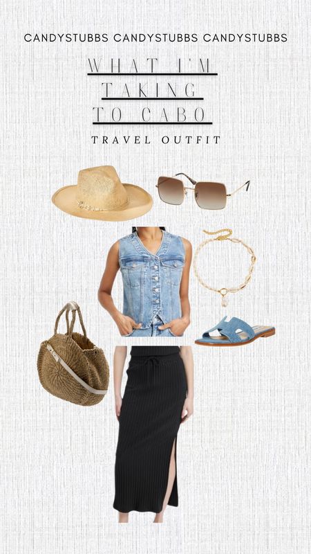 Cabo travel outfit. Super stretchy comfy skirt with denim vest. Straw beach cowboy hat. Target fashion. Amazon jewelry. Summer outfit. Country concert outfit  

#LTKsalealert #LTKfindsunder50 #LTKSeasonal