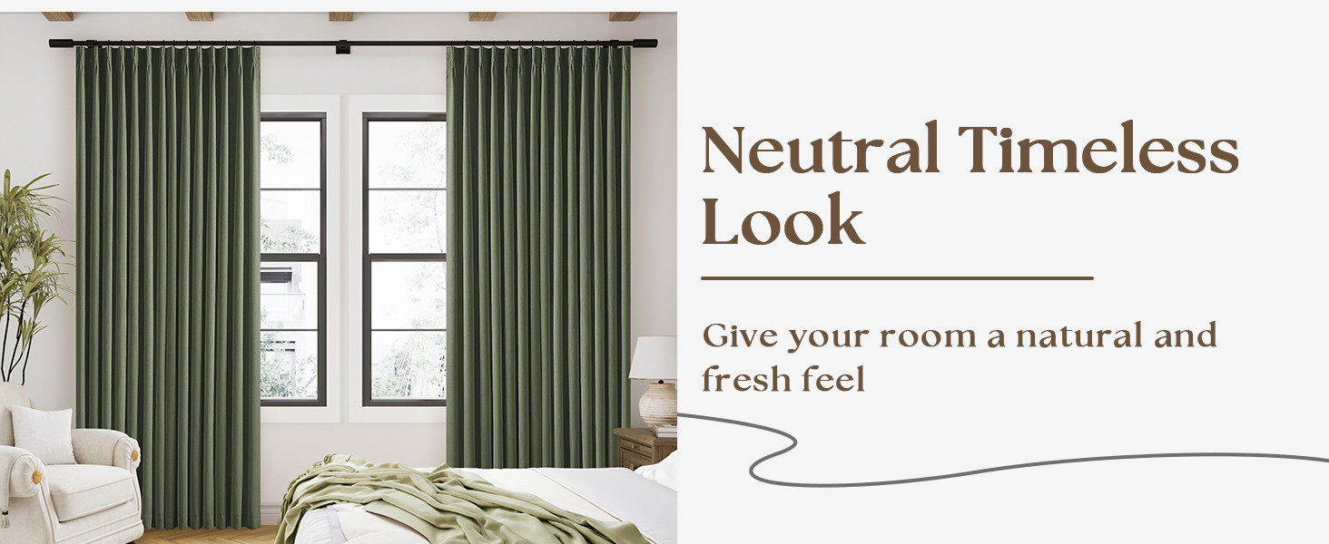 Olive Green Linen Blackout 120 Inch Curtains for Living Room 2 Panels Set Pinch Pleated Back Tab ... | Amazon (US)