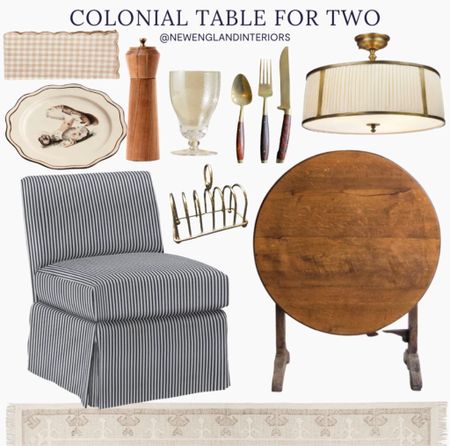 New England Interiors • Colonial Table For Two • Chair, Folding Table, Lighting,  Utensils, Rug, Dishware, Accents & Kitchen Accessories. 🌼🤎

TO SHOP: Click on the link in bio or copy and paste link in web browser 

#newengland #colonial #kitcheninspo #lighting #vintage #antique #neutrals 

#LTKhome #LTKFind