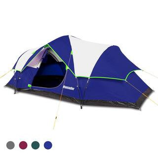 13 ft. x 7.5 ft. 6-Person Family Camping Tent Pop up Backpacking Outdoor Tent in Blue | The Home Depot