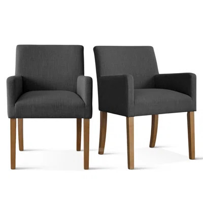 20.5'' Seat Height Linen Upholstered Solid Wood Dining Armhair | Wayfair North America