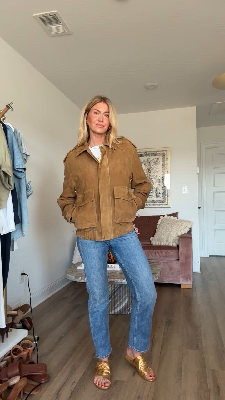 Suede jacket + my favorite denim currently on sale! 
Jacket: runs oversized, wearing size small 
Denim: runs TTS, wearing size 25

#LTKootd #LTKSeasonal #LTKSaleAlert