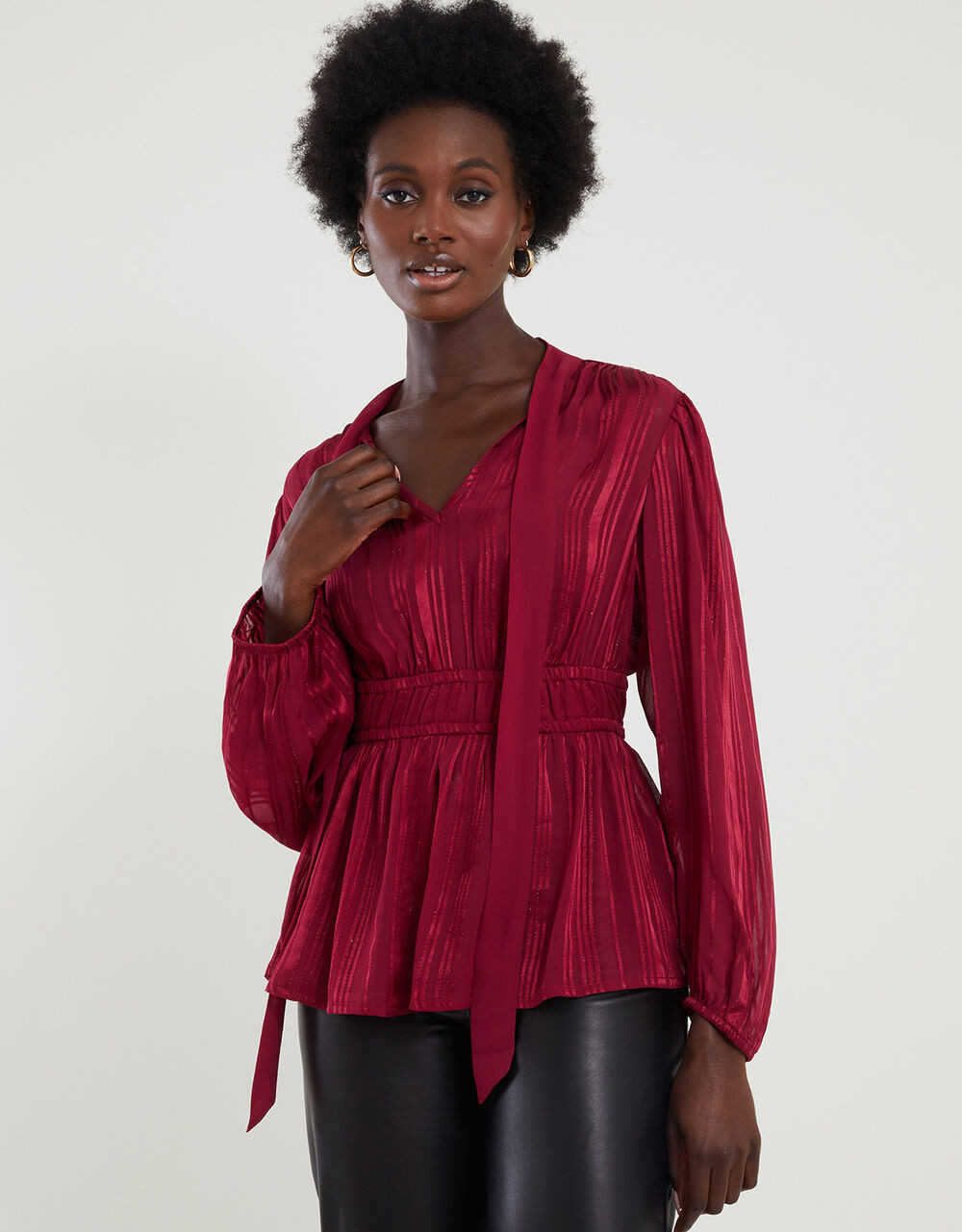 Lily Metallic Pussybow Blouse  Red | Monsoon (UK)