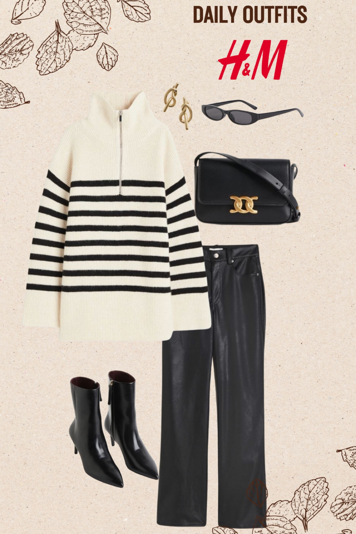 Cozy striped jumper from H&M leather pants and black accessories 

#LTKSeasonal