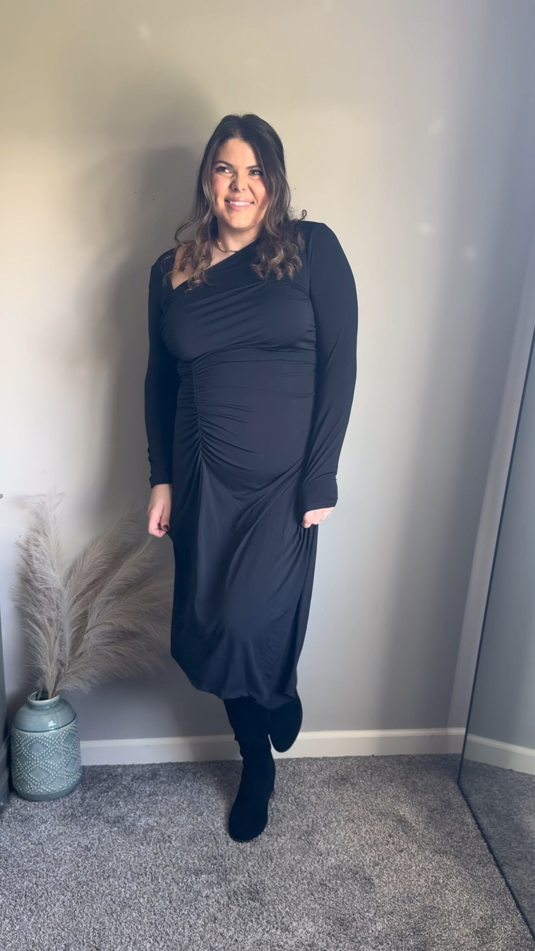 If you have a thick tummy and want a dress that makes you forget about it try this one

Dress // from Walmart! The angles and rushing on this dress are drawing eyes to your favorite places on your body, your chest, your collar bones, your waist and you can’t go wrong with black!

Shapewear // if you dislike traditional shape we like me because you like to be able to breathe, try these compression shorts from Amazon. They won’t roll down over your tummy either because they have boning in them 
 
Boots// I’ve owned these boots for three years and they are a classic! They are comfortable fit and a great height of heel, they are also roomy in the calves if you have wider than average calves

Save this for midsize Thanksgiving outfit info or Holiday outfit ideas 🖤 You can find all of these on my LTK or comment “details” to get the info directly in your messages 🖤✨

#ThanksgivingOutfit #WalmartOutfit #WalmartStyle #MidsizeStyle #FallOutfits #HolidayOutfits #BlackOutfits #Size12 #Size14 #Size12Outfits #Size12Style #Size14Style #MomStyle #CurvyStyle  midsize Thanksgiving outfits, midsize holiday outfits, midsize Christmas outfits, black dress outfit

#LTKSeasonal #LTKmidsize #LTKHolidaySale