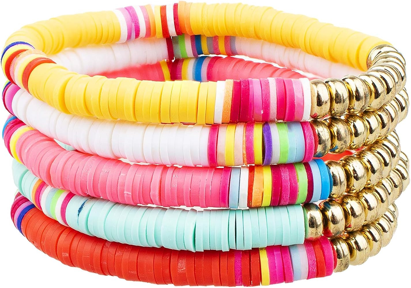 Jauxin Colorful Heishi Rainbow Bracelet Set Boho Vinyl Disc Beads Stack Bracelets | Amazon (US)