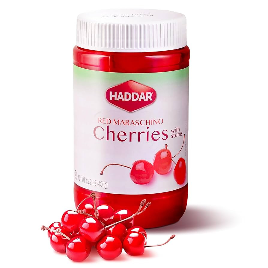 Haddar Red Maraschino Cherries with Stems, 12.6 oz | Old Fashioned Cocktail Cherries | Sweet & Vi... | Amazon (US)