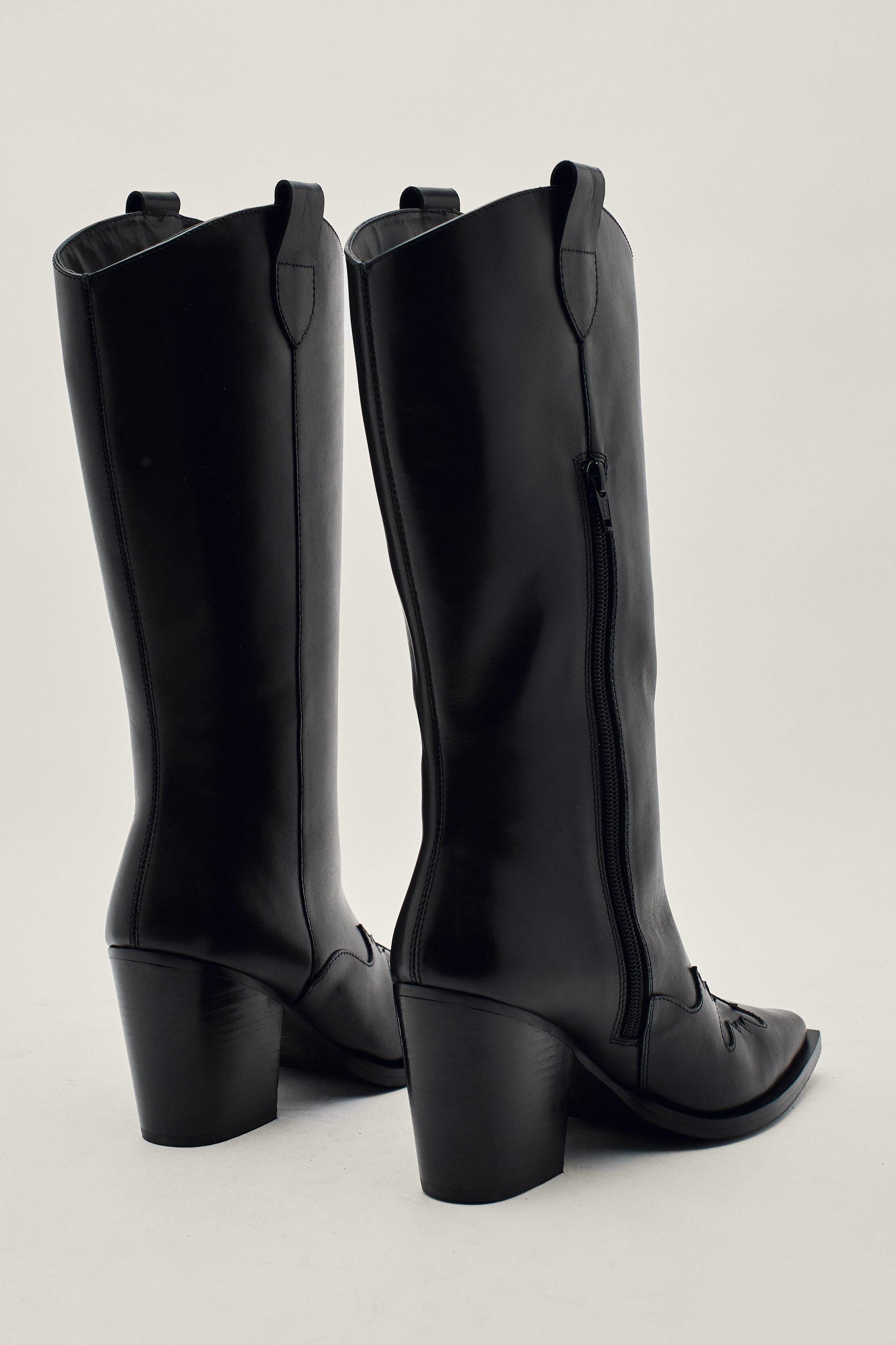 Leather Heeled Western Knee High Boots | Nasty Gal (US)