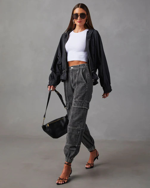 Durant High Rise Cargo Denim Joggers - Black | VICI