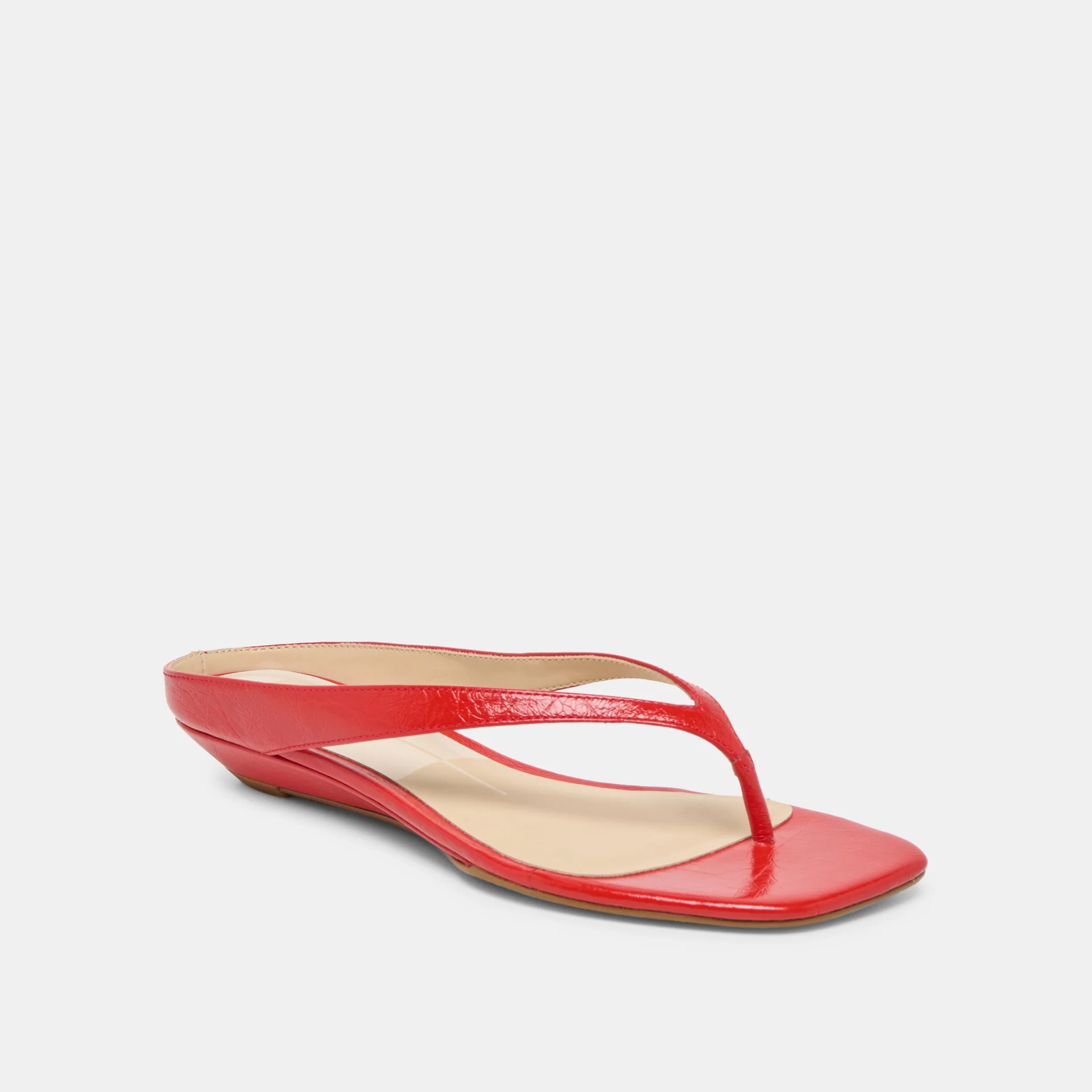 GIZEL Red Crinkle Patent Thong Square-Toe Sandals | Dolce Vita | DolceVita.com