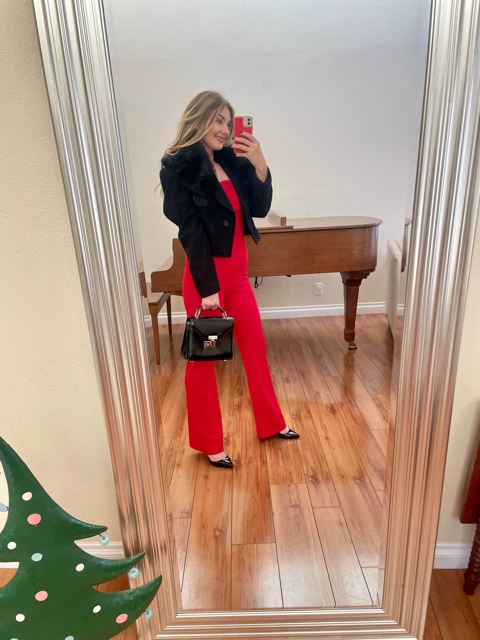 Chic red jumpsuit outfit for the holidays! Linked 2 super cute ones. Paired mine with Louboutins. Added my faux fur jacket and Rebecca Minkoff bag ❤️ 

#LTKstyletip #LTKfit #LTKHoliday