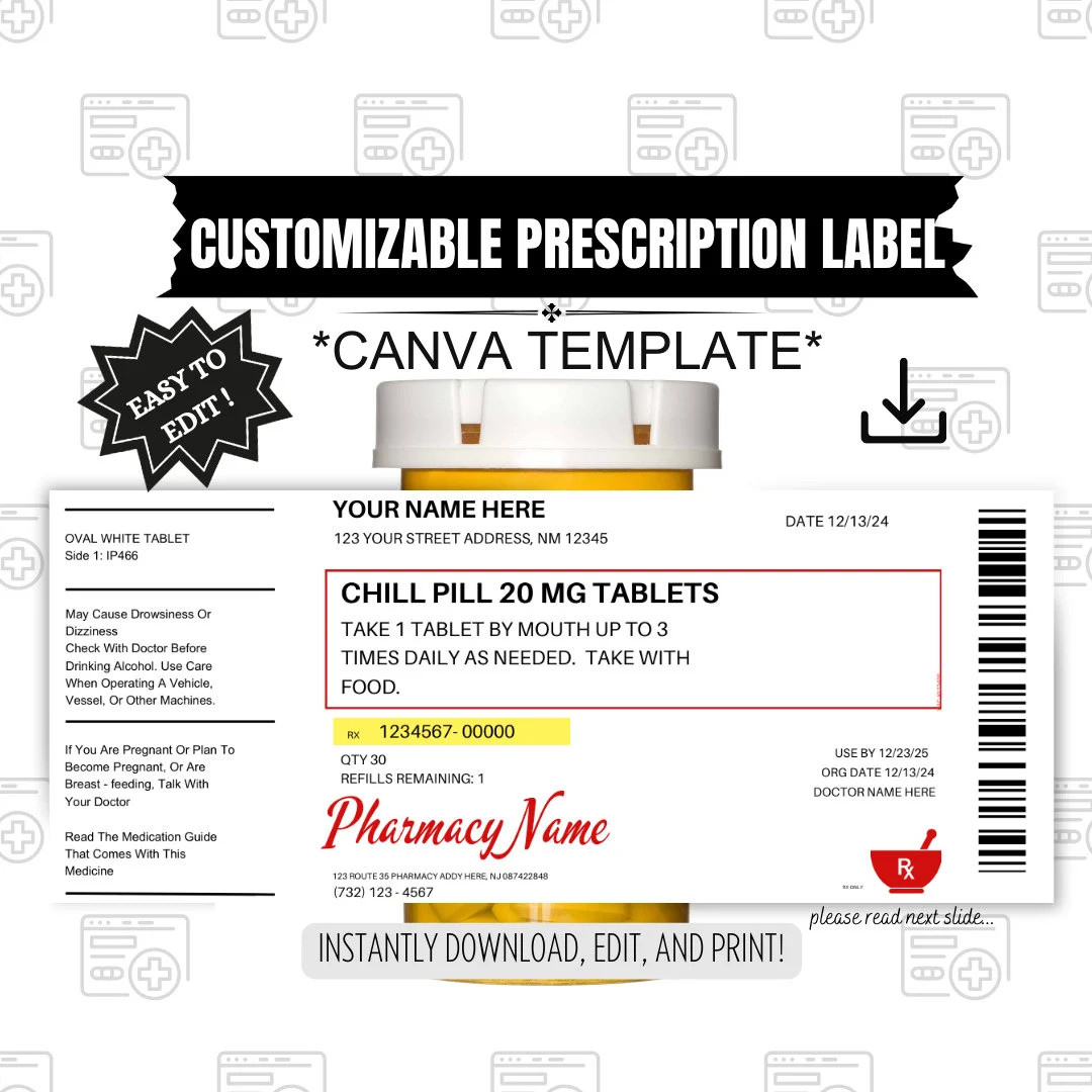 Editable Prescription Label, Prescription Label Template, Editable Pharmacy Label, Printable Medi... | Etsy (US)