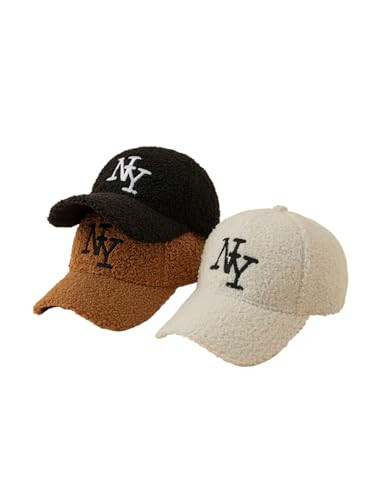 Trendy Winter Warm Faux Fur Sherpa Baseball Cap for Women Soft Plush Fleece Outdoor NY Letter Embroidery Adjustable Fit (Brown) | Amazon (US)